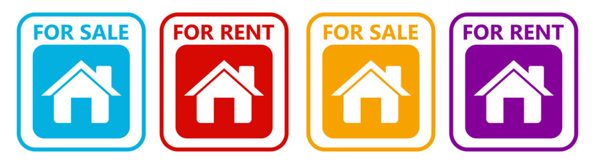 set real estate for sale signs symbol. Home for rent label design template vector illustration	