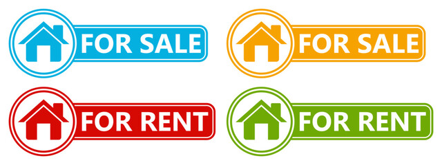 Fototapeta premium set real estate for sale signs symbol. Home for rent label design template vector illustration 
