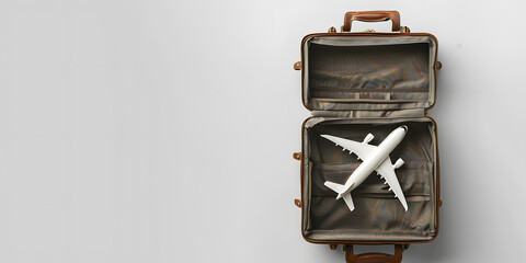 3d render airplane in luggage isolated on solid background