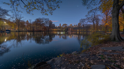 Central Park Lake at Night: A Tranquil Scene in New York
