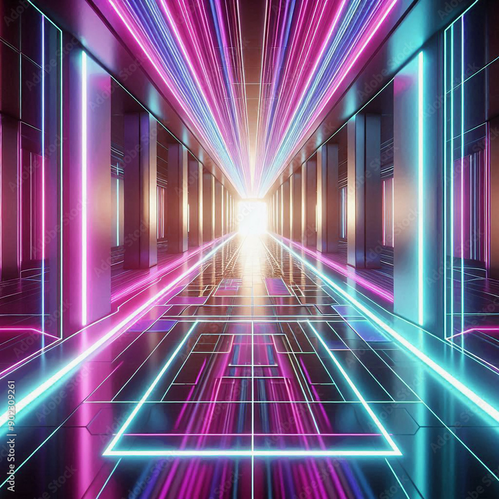 Aufkleber a three-dimensional corridor with perspective lines generated by ai