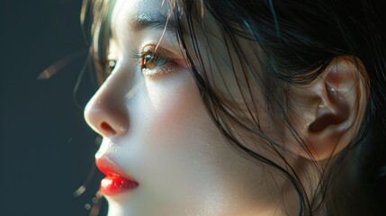 Fototapeta premium beautiful young asian woman face with clean white face