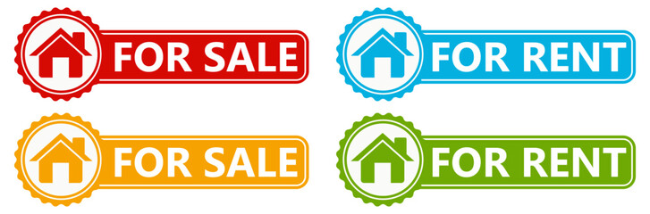 Set collections trendy colorful home for sale sign icon. home for rent labels design template Vector illustration