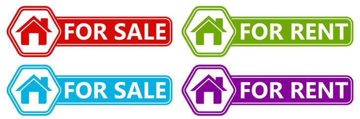 Fototapeta premium Set collections trendy colorful home for sale sign icon. home for rent labels design template Vector illustration
