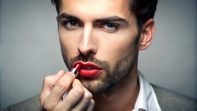 Man applying lipstick straight face, , lgbt, pride, man's lipstick