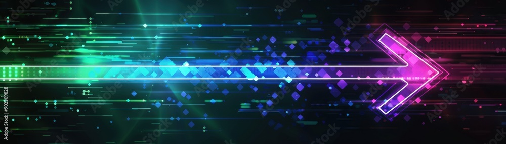 Poster vibrant arrow design with neon colors and dynamic motion, symbolizing direction and progress in a mo