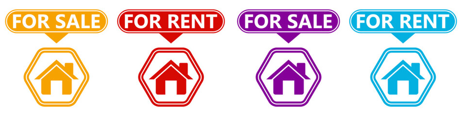 Set collections trendy colorful home for sale sign icon. home for rent labels design template Vector illustration