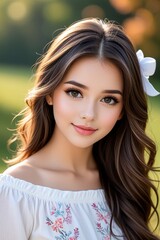 Fototapeta premium a cute anime girl with big expressive eyes and a cheerful expression, radiating warmth and charm