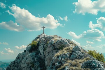 Fototapeta premium Mountain Cross Sky Background