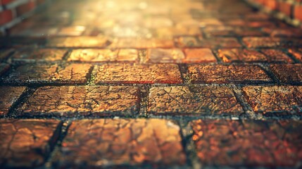 Naklejka premium A close-up of a brick wall with a soft light shining down on it. The bricks are textured and worn, creating a rustic look.