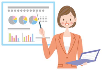 プレゼンするスーツの女性のイラスト　会社員　ビジネスシーン
