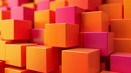 Obraz premium A vibrant abstract background of stacked orange and pink cubes.