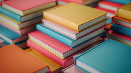 Fototapeta premium A vibrant array of colorful books stacked high, symbolizing knowledge, education, and imagination.