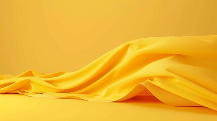 Obraz premium A vibrant yellow fabric draped over a matching background, creating a soft, abstract wave. The smooth texture and rich color offer a minimalist backdrop.