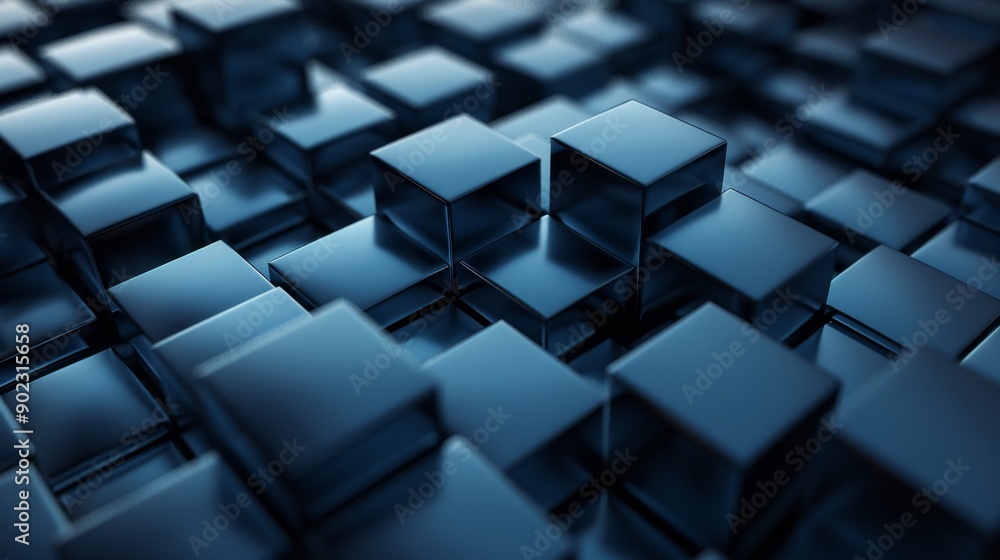 Aufkleber abstract background of dark blue cubes in a repeating pattern.