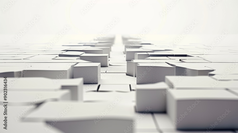 Poster abstract white geometric pattern with a path of cubes leading to the horizon.