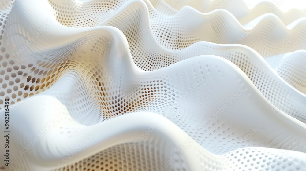 Poster abstract white textured background with a wavy, perforated pattern.