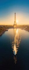 Fototapeta premium Sailboats on the Seine during the Olympics, copy space, natural lighting