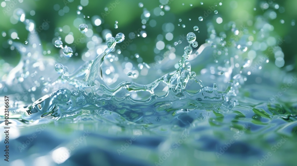 Aufkleber close-up of water droplets splashing and creating a beautiful pattern on the surface of a pond. the 