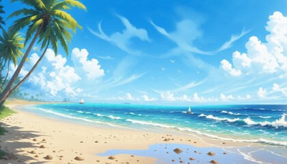 Beautiful landscape tropical beach sky blue white clouds "Tranqu