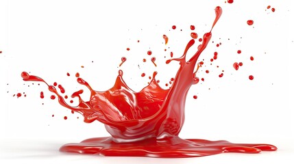 Tomato ketchup splash in mid-air, isolated on white background, forming a dynamic seamless pattern