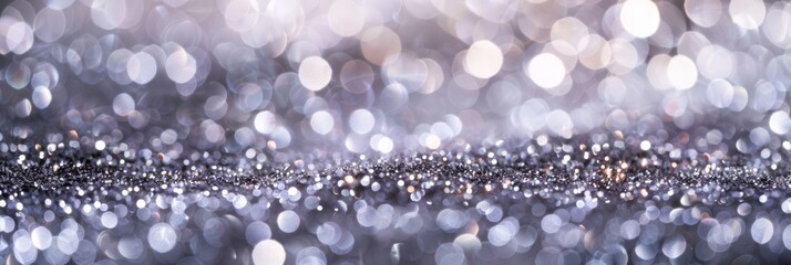 Abstract silver bokeh background with sparkling lights and glittery texture, ideal for chic and festive designs