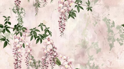 Vintage Wisteria floral frame, seamless spring pattern