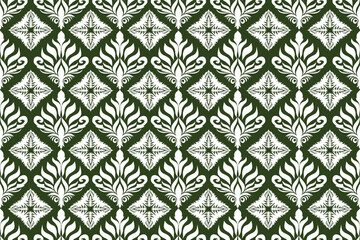 Damask seamless pattern vector,vintage  elements on green background,traditional,ethnic pattern, Turkish motifs, Great for fabric and textile, wrapping, clothing,carpet, Bandana, batik, and wallpaper