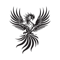 ancient phoenix bird mythical creature tattoo illustration design for t-shirt printing black and white icon in high quality