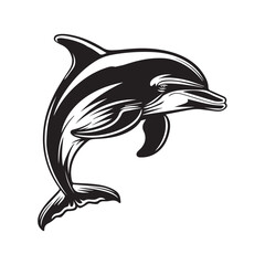 cute dolphin silhouette business icon logo animal rescue tattoo illustration design for t-shirt printing black and white icon in high quality