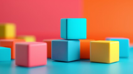 Obraz premium A stack of colorful cubes against a red and orange background.