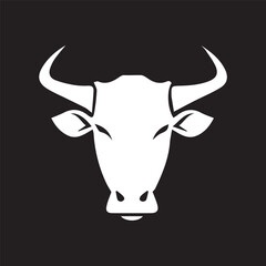 bull cow head with horns business icon tattoo illustration design for t-shirt printing black and white icon in high quality