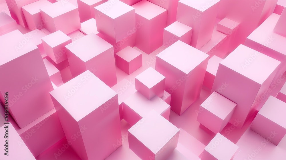 Poster abstract 3d background with pink cubes, creating a modern and minimalist design.