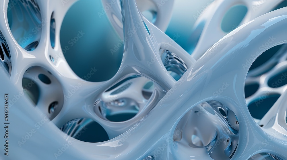 Fototapete abstract 3d rendering of a white organic structure with a blue background. the image is reminiscent 