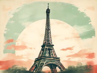 빈티지 우표 스타일 파리 에펠탑