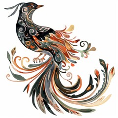 Watercolor painting of an Art Nouveau-style bird, with elongated form and decorative, on isolated white background, Generative AI