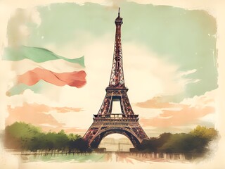빈티지 우표 스타일 파리 에펠탑