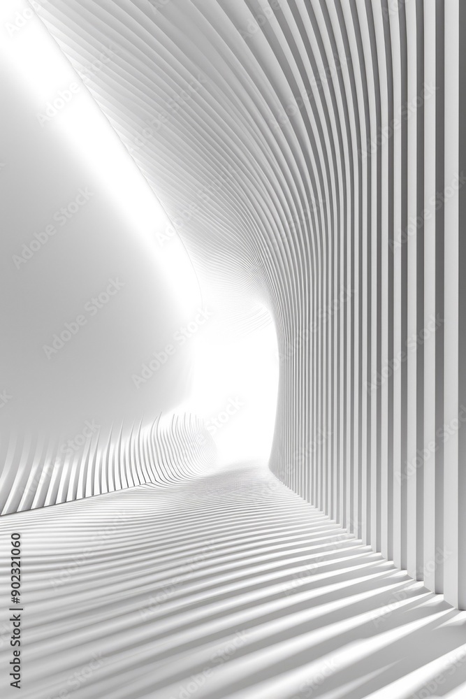 Poster abstract white curved architectural structure with light at the end