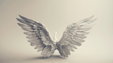 Fototapeta premium A pair of large, white, feathery angel wings spread wide against a simple background.