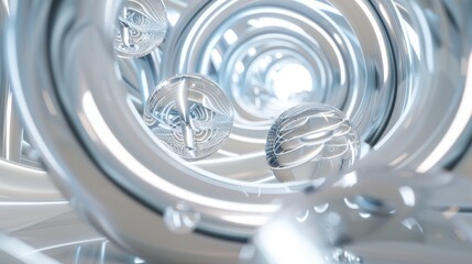 Abstract futuristic tunnel with glowing orbs,  creating a mesmerizing and futuristic visual.