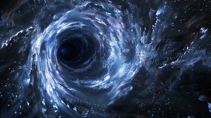 Abstract swirling vortex of blue and white light against a dark background.  A digital art piece that evokes a sense of power and mystery.