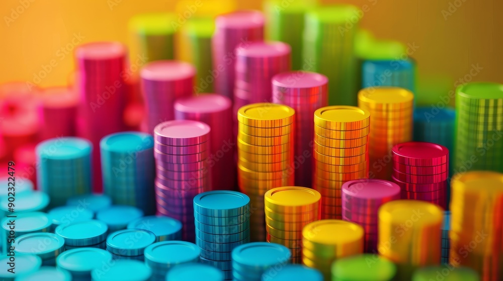 Poster colorful stacks of cylinders in a gradient pattern. abstract background for design.