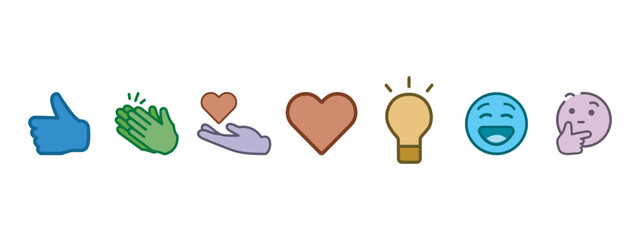 New LinkedIn Reactions. Social media Network icon sets. Like, celebrate, support, funny, love, insightful, curious, LinkedIn.