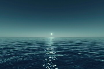 Obraz premium Calm Sea with a Distant Sun or Moon