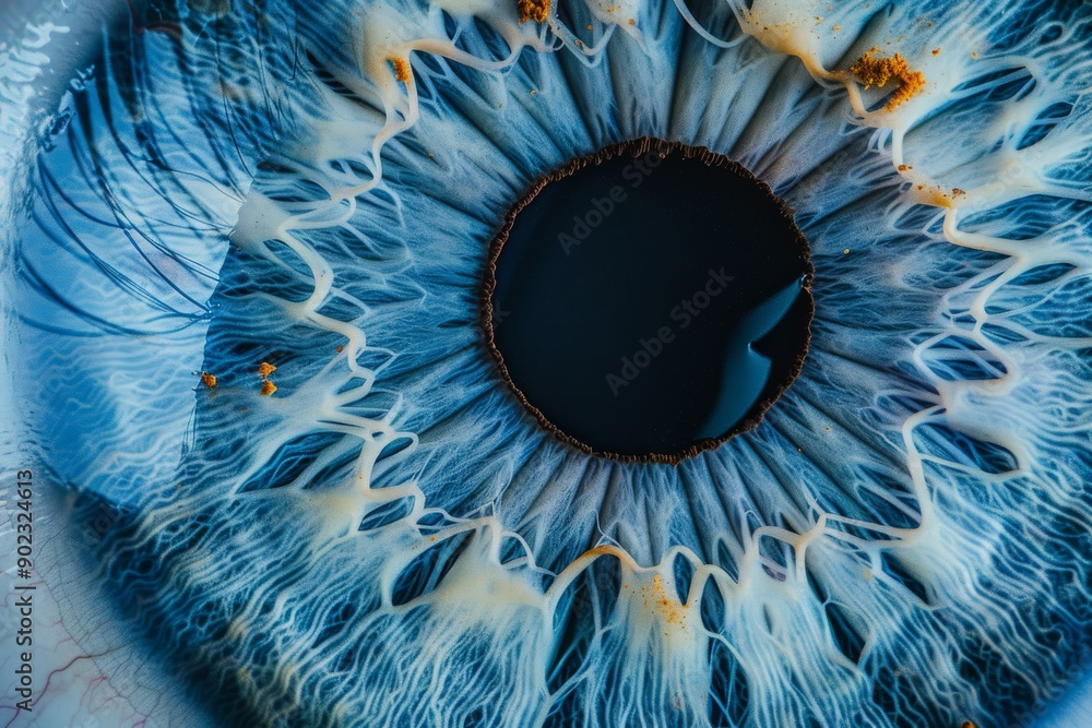 Poster blue eye with orange patterns emphasizing the contrast and fusion of colors in a detailed high defin