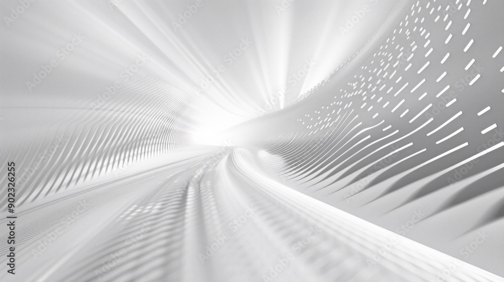 Poster white abstract tunnel with geometric patterns and light