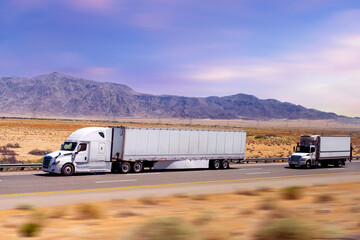  Semi Trucks on road, USA. Trucking in Nevada, USA