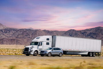  Semi Trucks on road, USA. Trucking in Nevada, USA