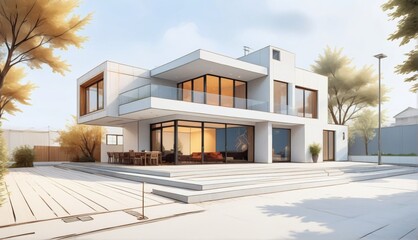 3D rendering modern two-story house house has flat Esquisse d'ar