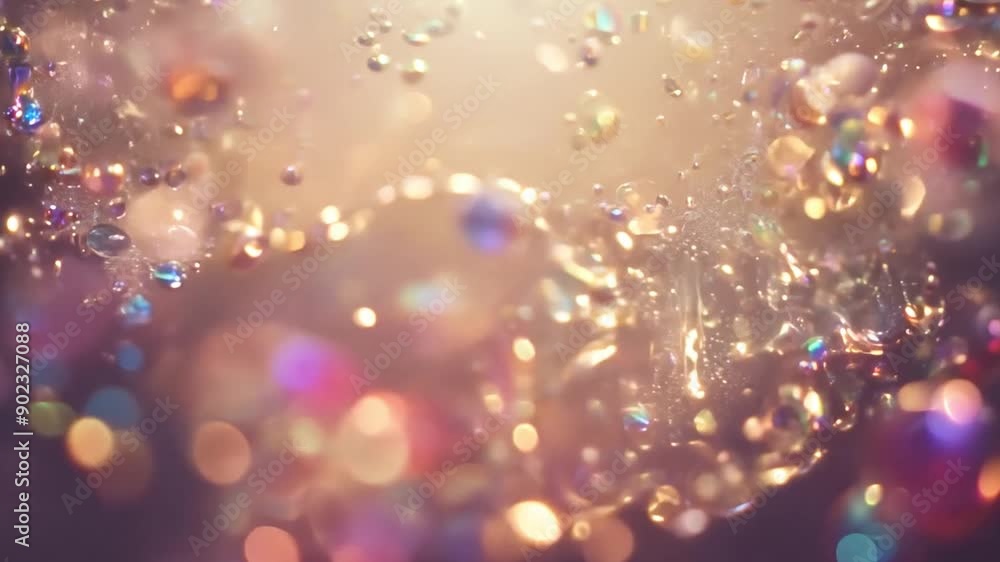 Poster fantastic festive abstract background of shiny multicolored particles flying or floating in a viscou